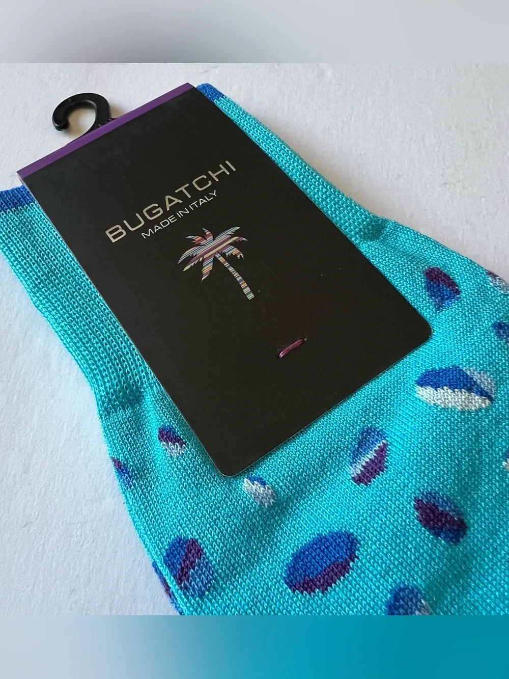 BUGATCHI MENS MERCERIZED COTTON SOCKS ABSTRACT PRINT AQUA OS NWT